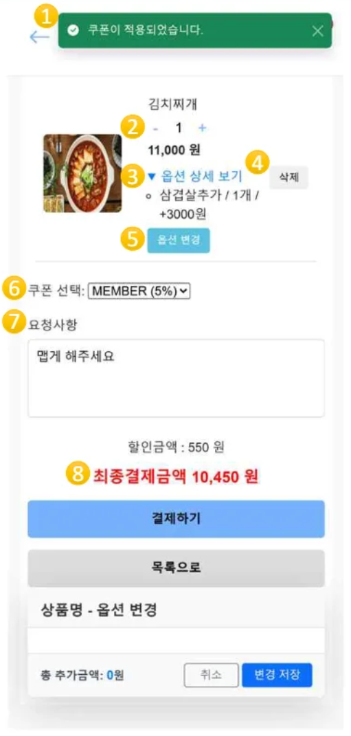 호텔에 입점한 매장별 주문